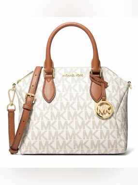 Michael Kors Logo Satchel in Cream and Brown